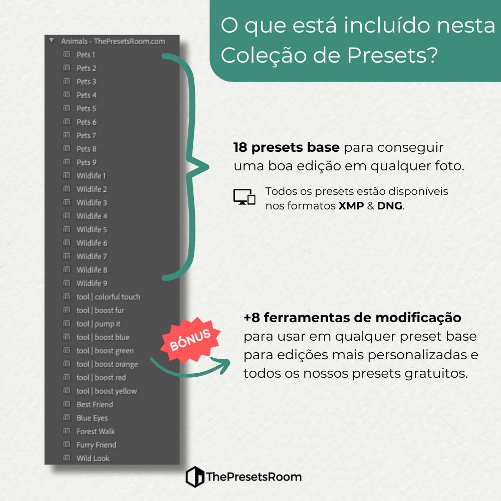 coleção de presets para fotografia de animais