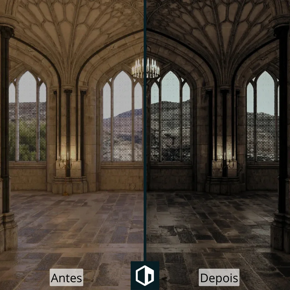 Antes e depois do preset Dark Academia