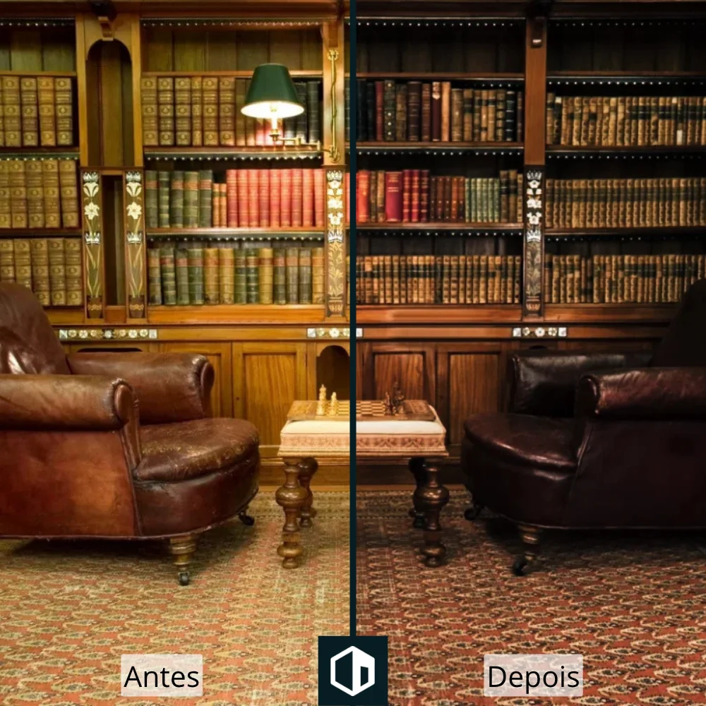 Antes e depois do preset Dark Academia