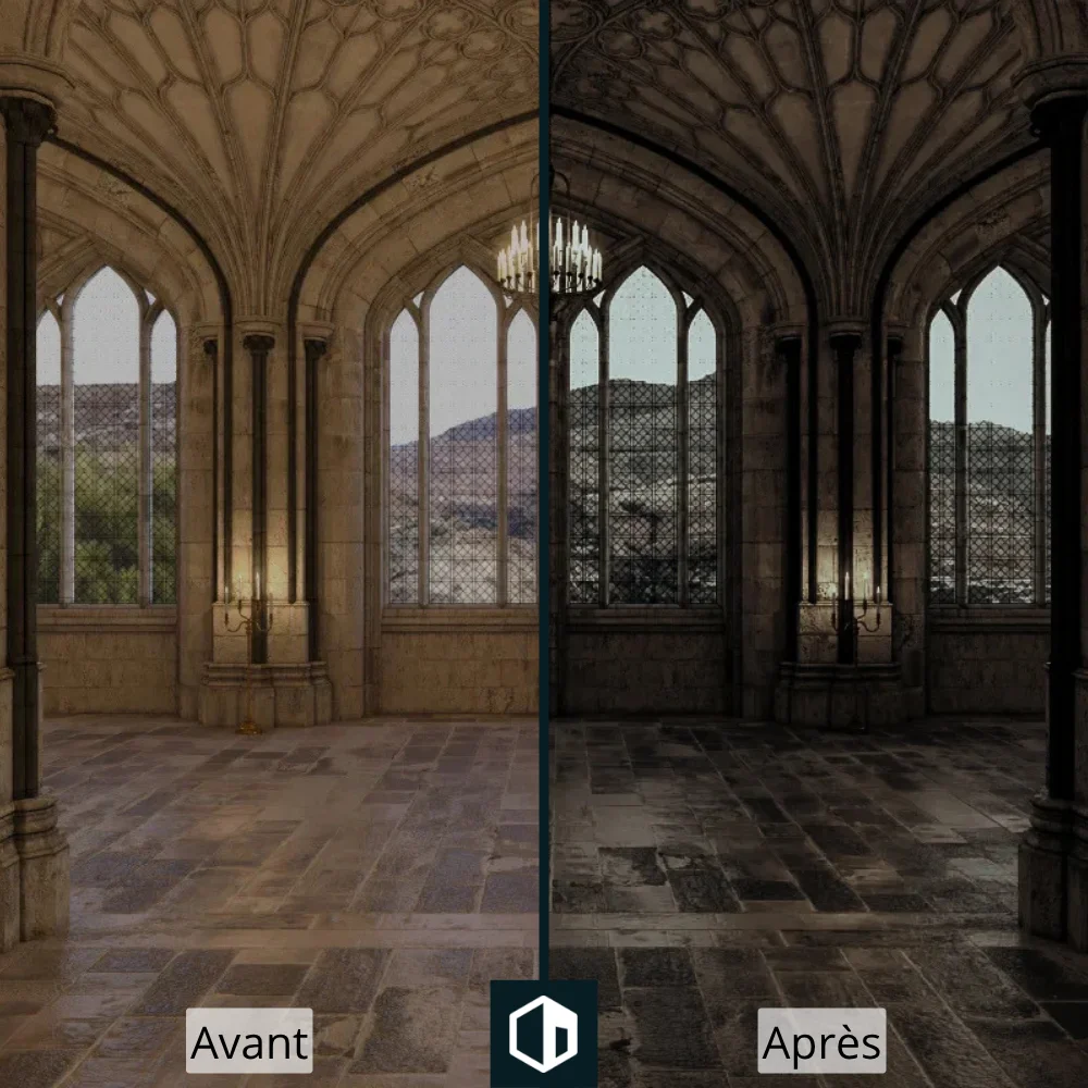 Avant et après du preset Dark Academia