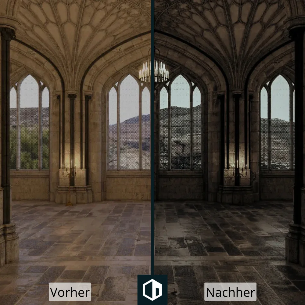 Vorher und nachher des Dark Academia Presets