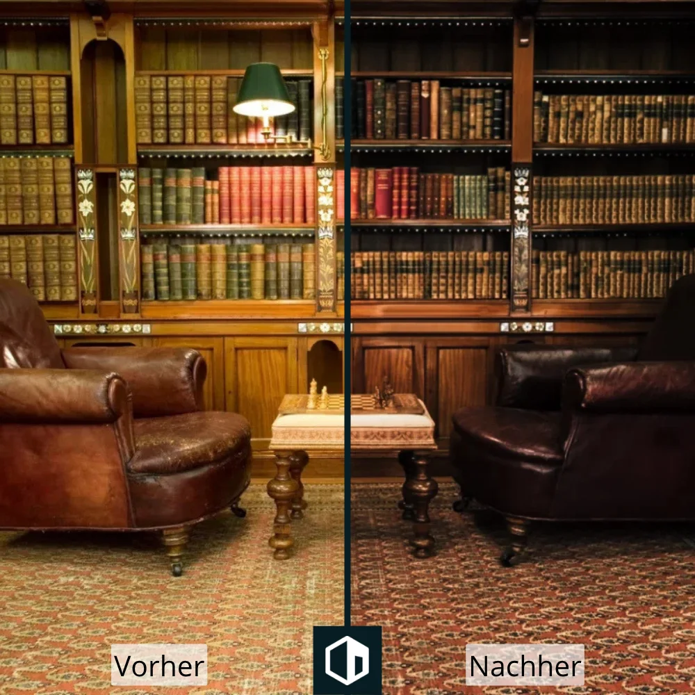 Vorher und nachher des Dark Academia Presets
